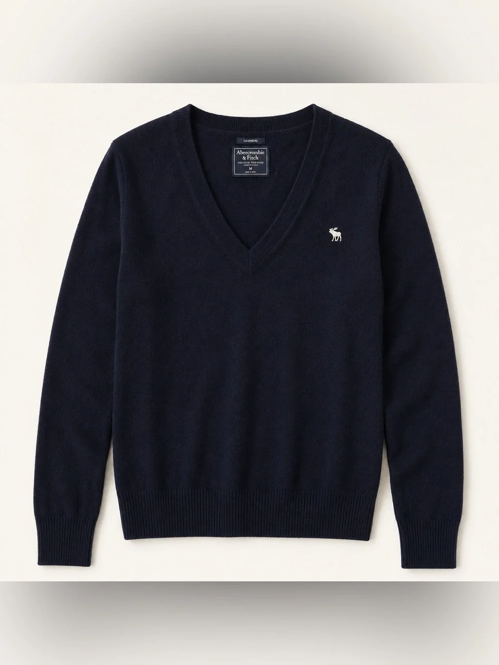 Abercrombie & Fitch 100% Cashmere V-Neck Sweater navy Size M pullover preppy